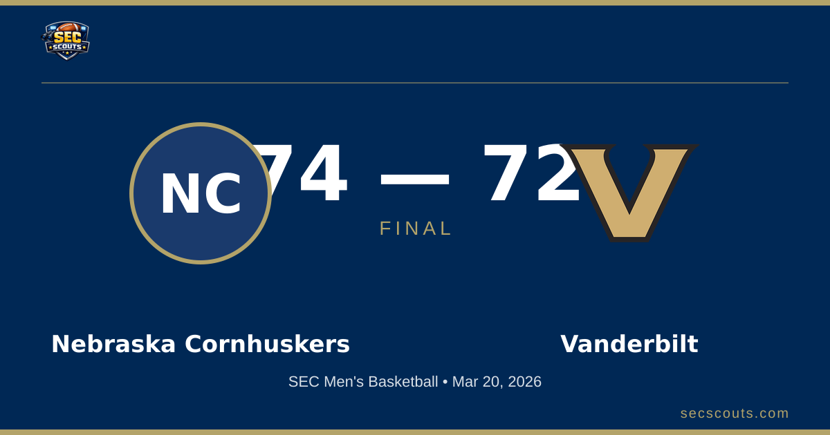 SEC Men's Basketball: Nebraska Cornhuskers Defeats Vanderbilt Commodores 74-72