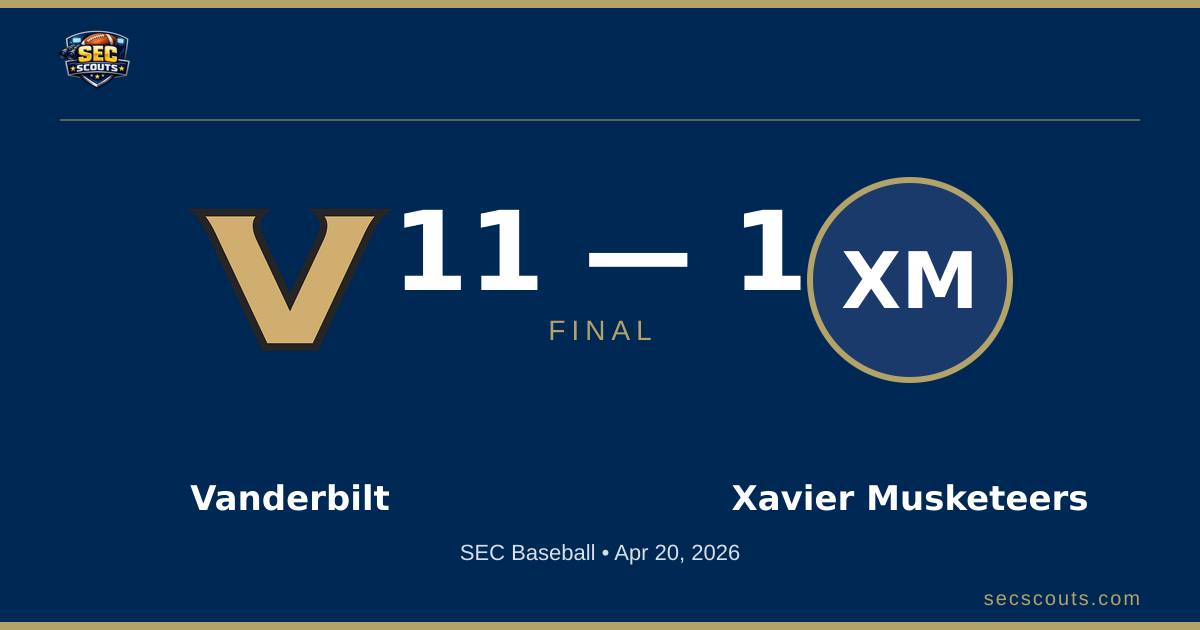SEC Baseball: Vanderbilt Commodores Defeats Xavier Musketeers 11-1
