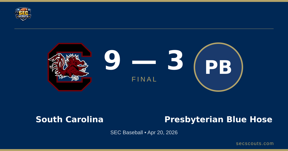SEC Baseball: South Carolina Gamecocks Defeats Presbyterian Blue Hose 9-3