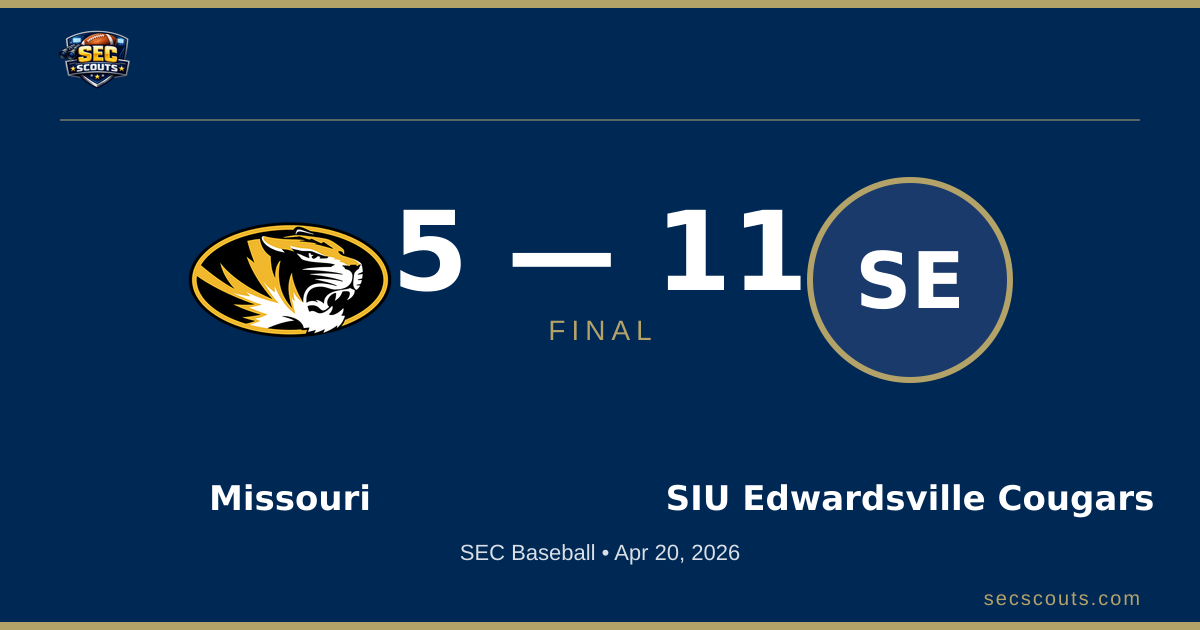 SEC Baseball: SIU Edwardsville Cougars Defeats Missouri Tigers 11-5