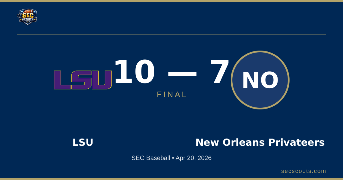 SEC Baseball: LSU Tigers Defeats New Orleans Privateers 10-7
