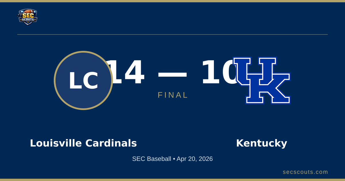 SEC Baseball: Louisville Cardinals Defeats Kentucky Wildcats 14-10