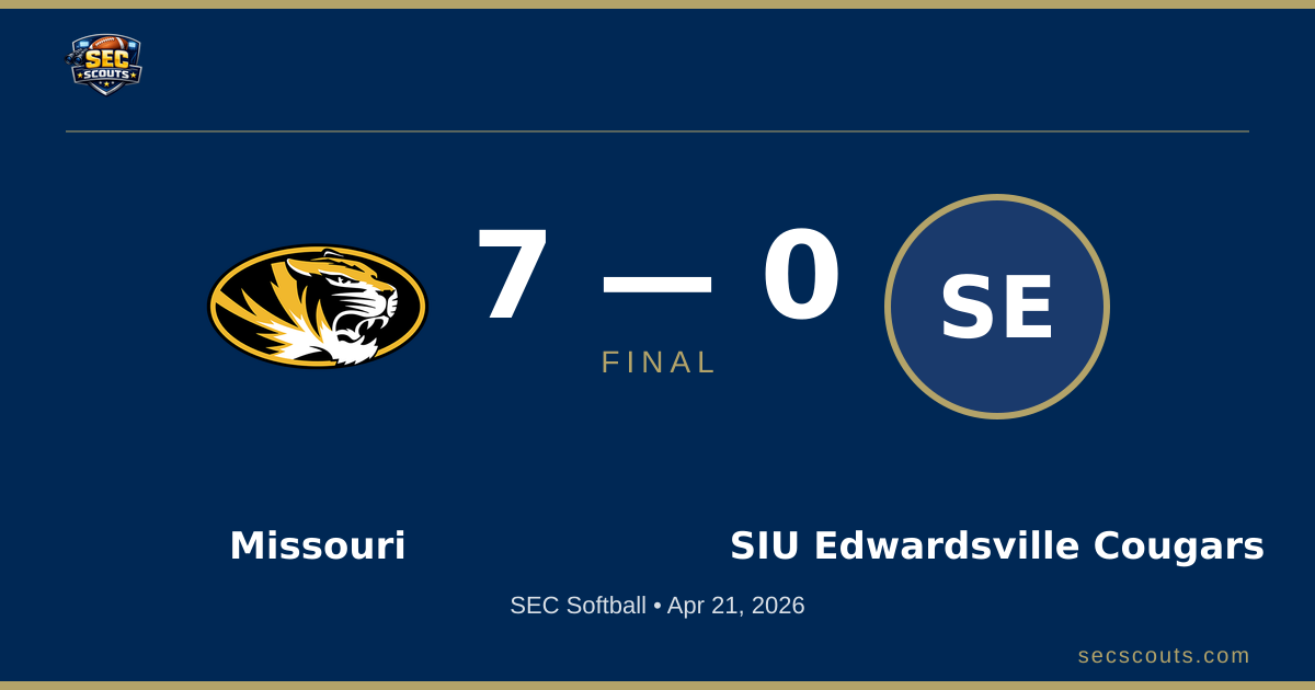 SEC Softball: Missouri Tigers Defeats SIU Edwardsville Cougars 7-0