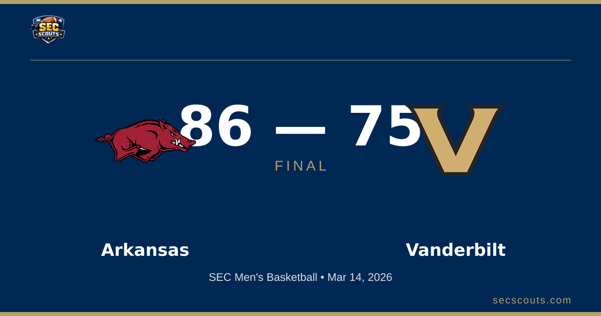 SEC Men's Basketball: Arkansas Razorbacks Defeats Vanderbilt Commodores 86-75