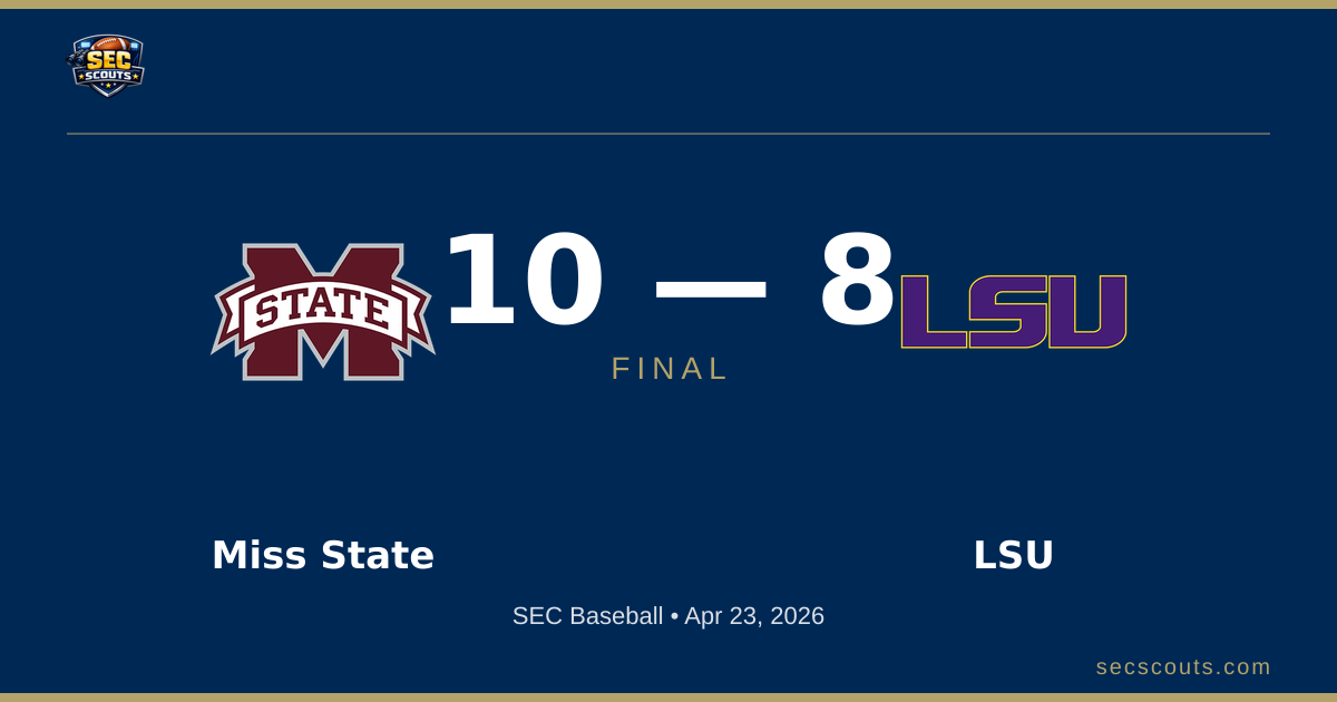 SEC Baseball: Mississippi State Bulldogs Defeats LSU Tigers 10-8
