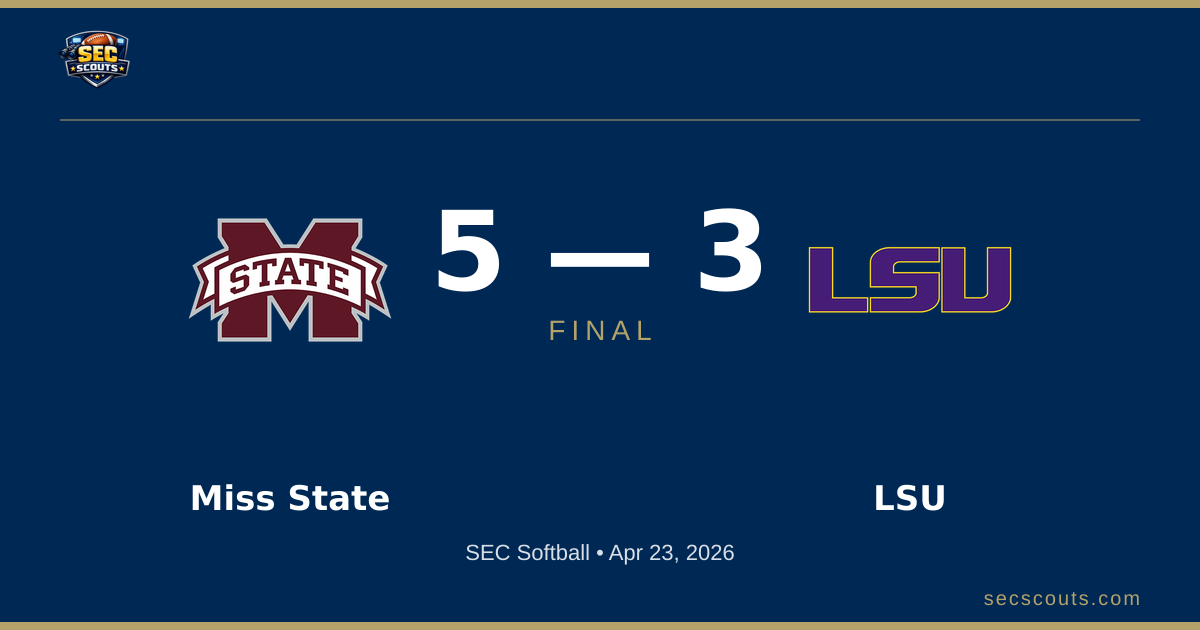 SEC Softball: Mississippi State Bulldogs Defeats LSU Tigers 5-3