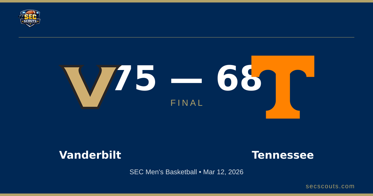 SEC Men's Basketball: Vanderbilt Commodores Defeats Tennessee Volunteers 75-68