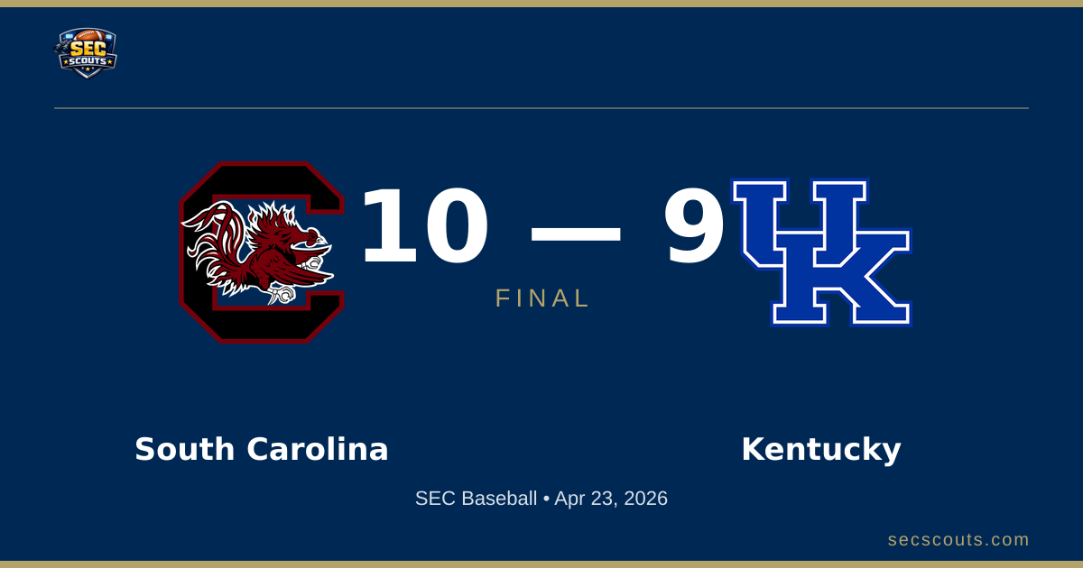 SEC Baseball: South Carolina Gamecocks Defeats Kentucky Wildcats 10-9