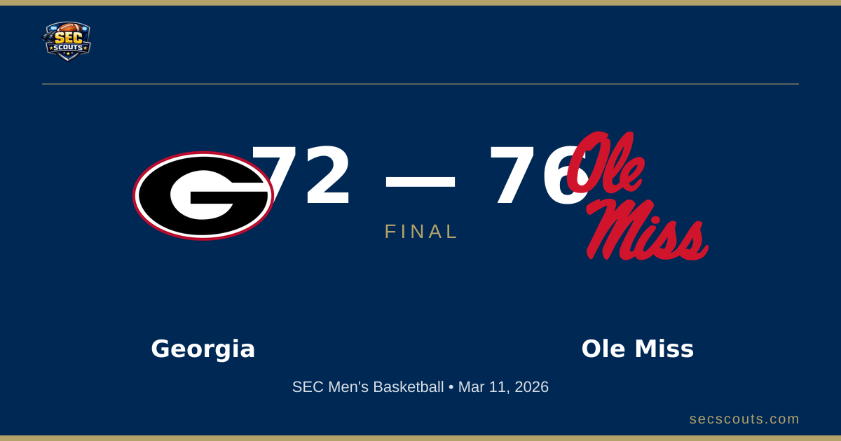 SEC Men's Basketball: Ole Miss Rebels Defeats Georgia Bulldogs 76-72