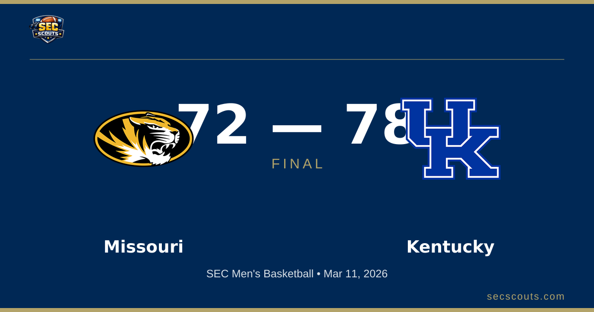 SEC Men's Basketball: Kentucky Wildcats Defeats Missouri Tigers 78-72