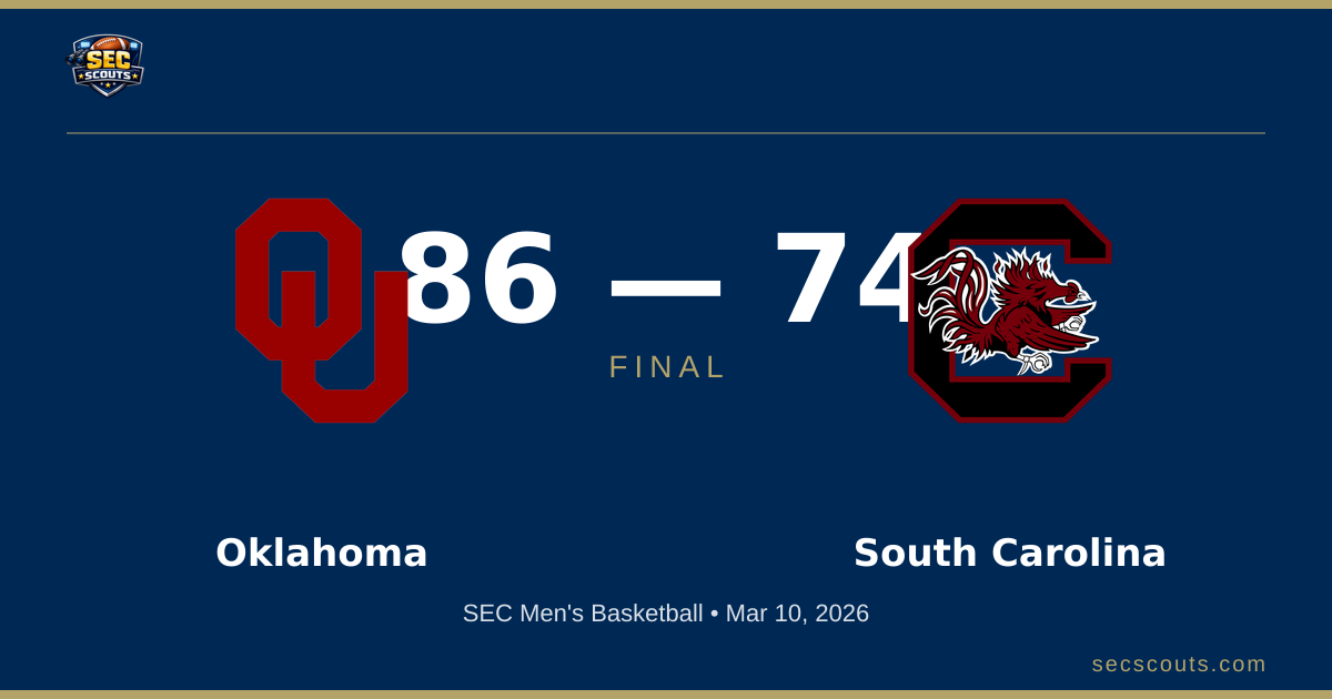 SEC Men's Basketball: Oklahoma Sooners Defeats South Carolina Gamecocks 86-74