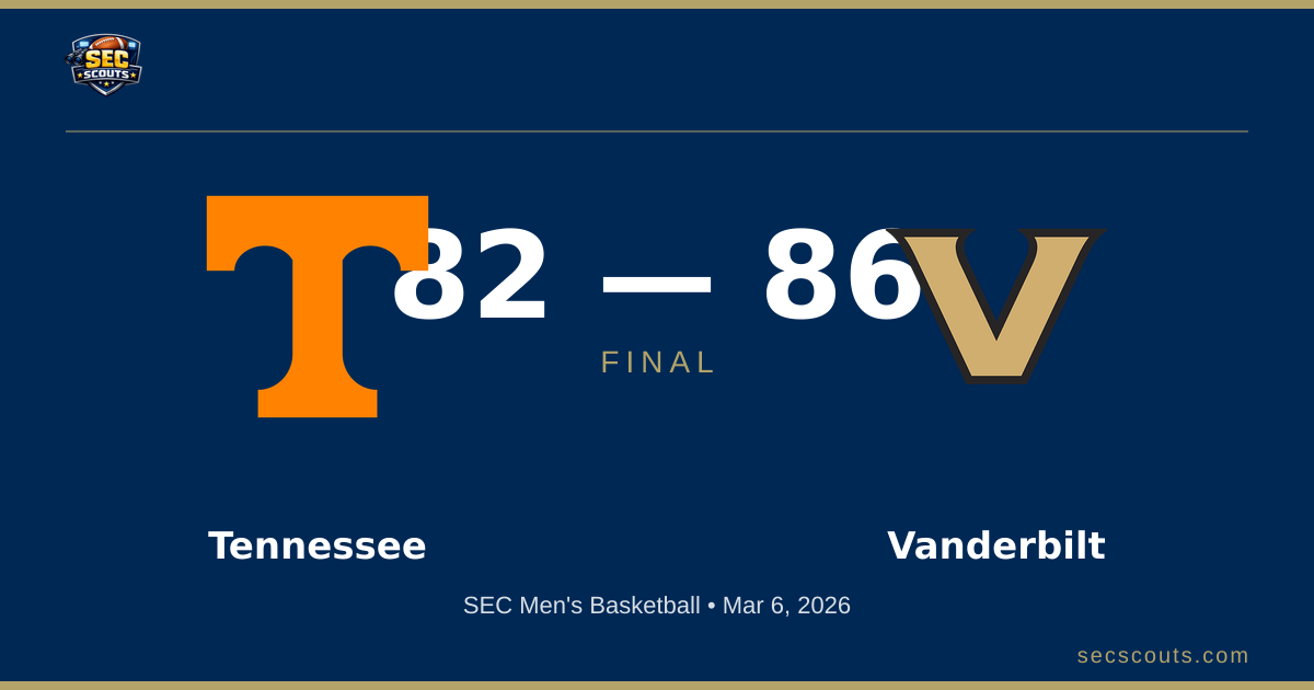 SEC Men's Basketball: Vanderbilt Commodores Defeats Tennessee Volunteers 86-82