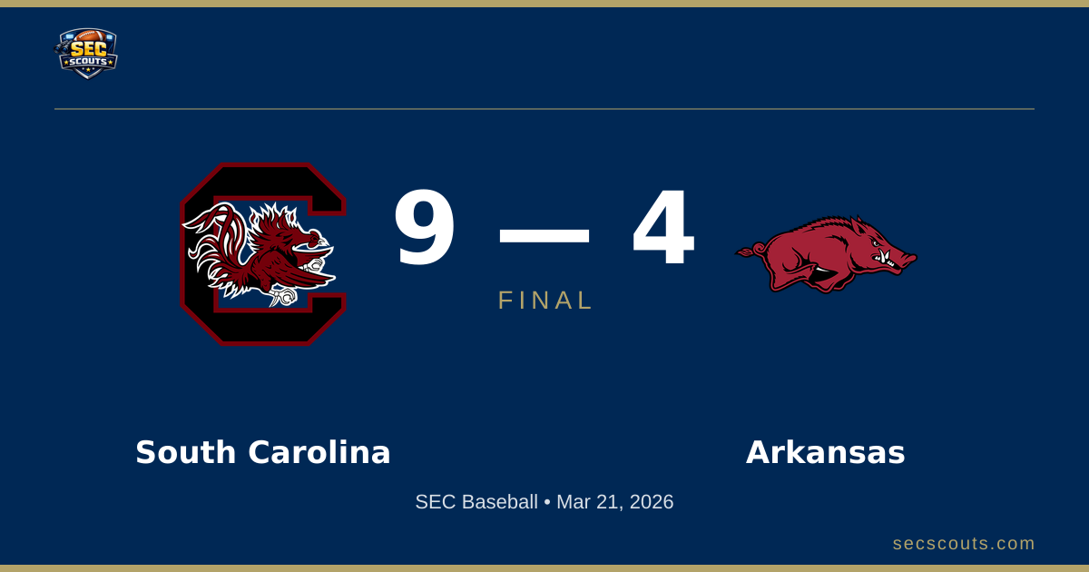 SEC Baseball: South Carolina Gamecocks Defeats Arkansas Razorbacks 9-4