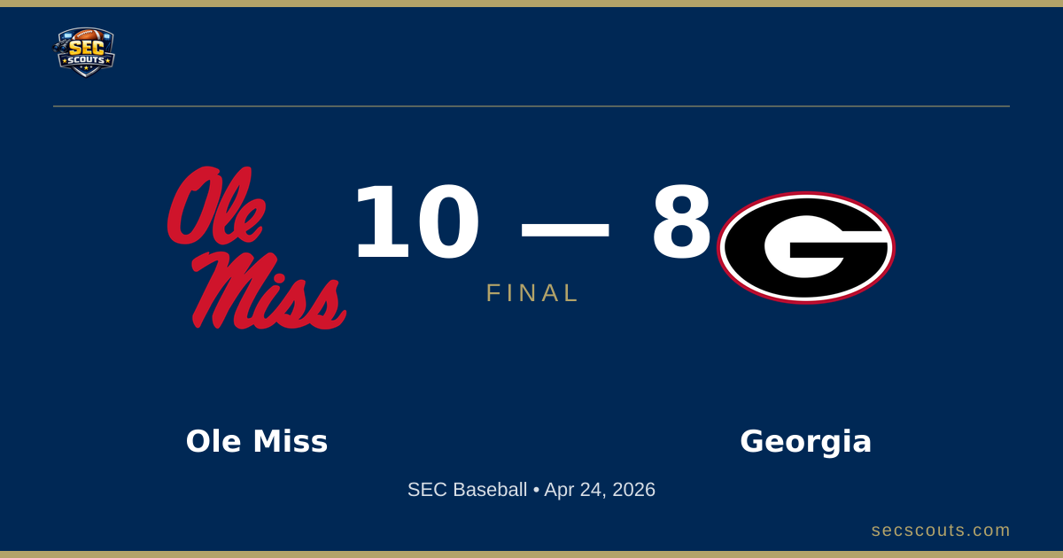 SEC Baseball: Ole Miss Rebels Defeats Georgia Bulldogs 10-8