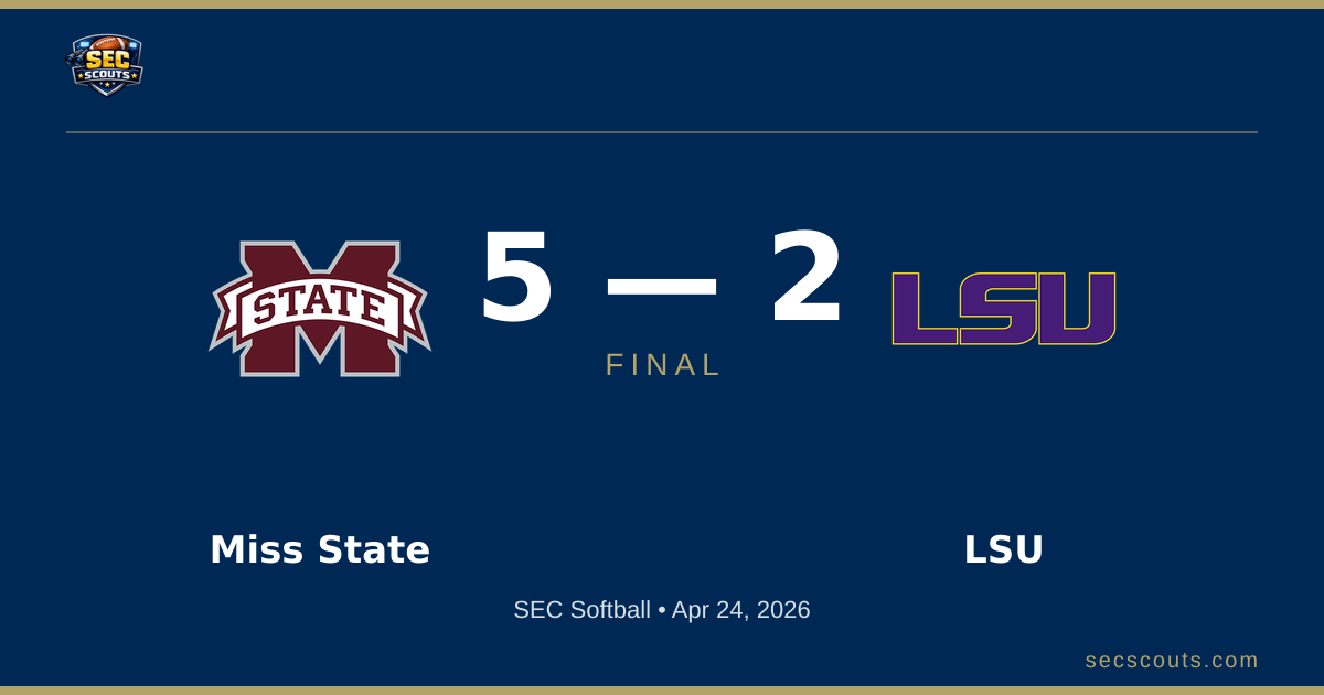 SEC Softball: Mississippi State Bulldogs Defeats LSU Tigers 5-2
