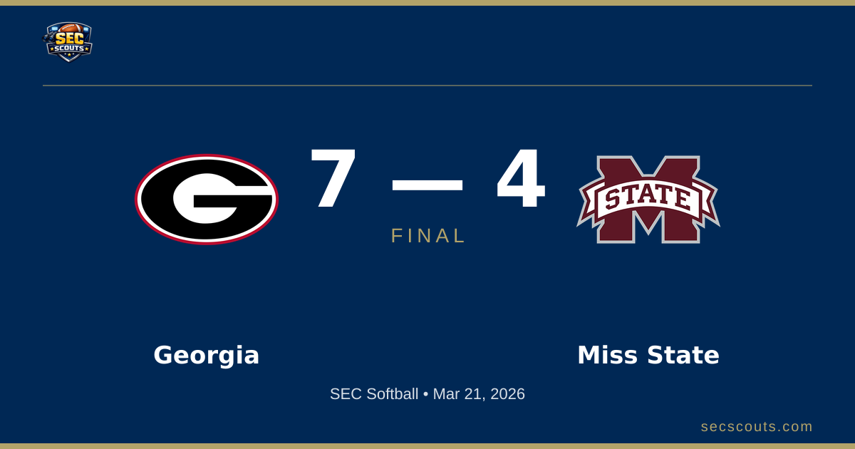 SEC Softball: Georgia Bulldogs Defeats Mississippi State Bulldogs 7-4