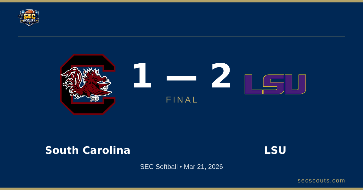 SEC Softball: LSU Tigers Defeats South Carolina Gamecocks 2-1