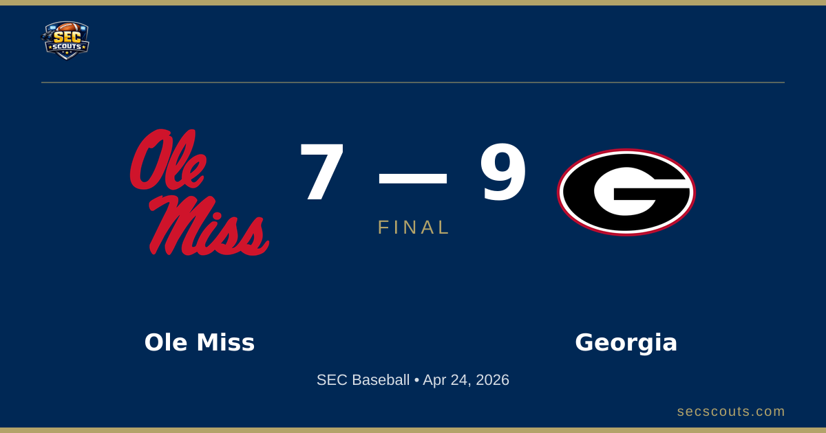 SEC Baseball: Georgia Bulldogs Defeats Ole Miss Rebels 9-7