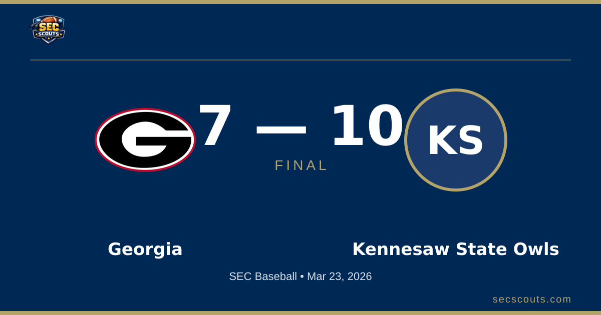 SEC Baseball: Kennesaw State Owls Defeats Georgia Bulldogs 10-7