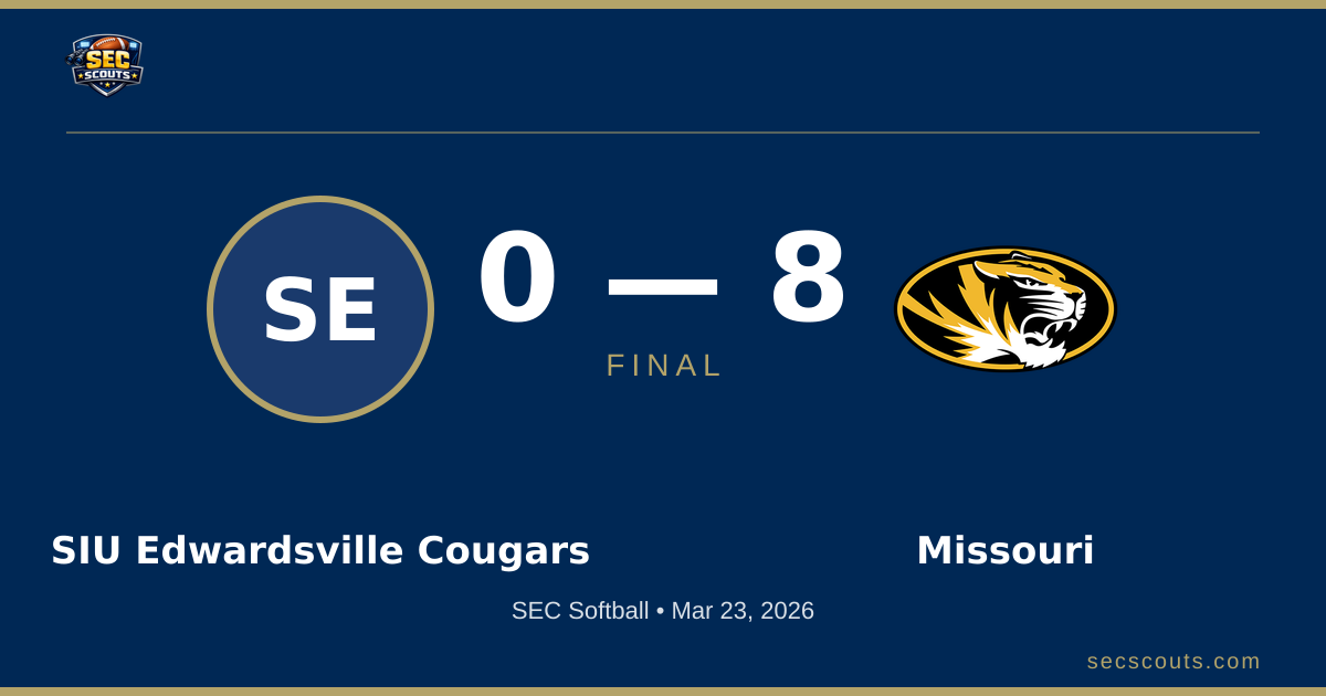 SEC Softball: Missouri Tigers Defeats SIU Edwardsville Cougars 8-null