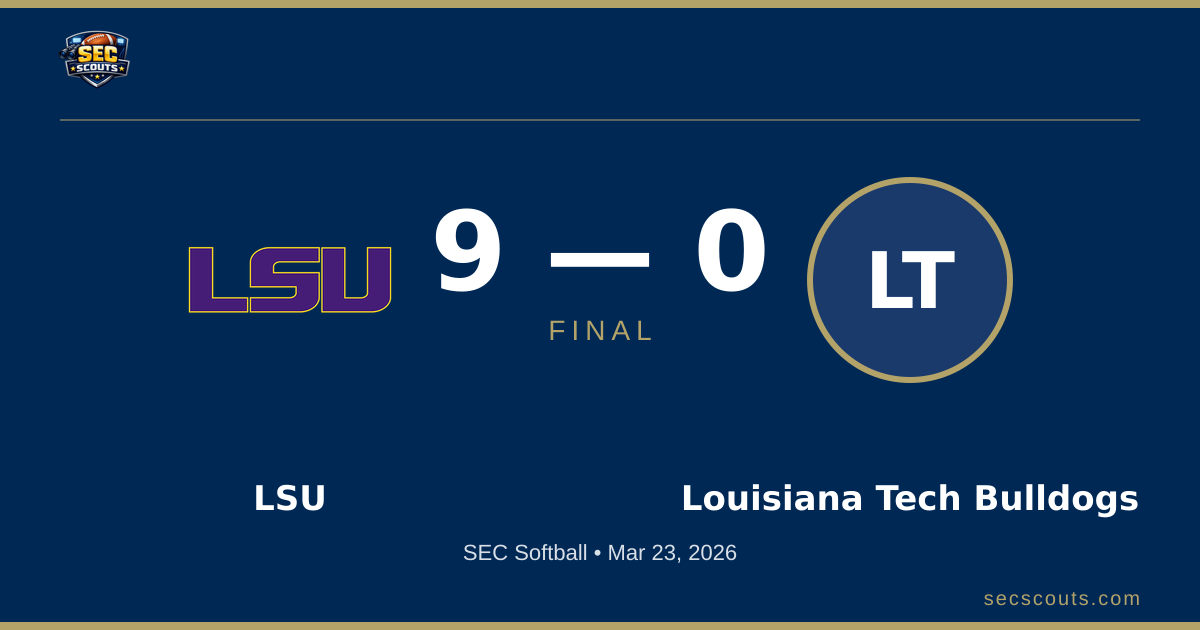 SEC Softball: LSU Tigers Defeats Louisiana Tech Bulldogs 9-null