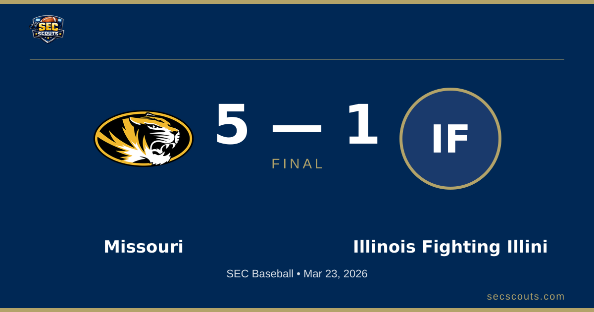 SEC Baseball: Illinois Fighting Illini Defeats Missouri Tigers 5-1