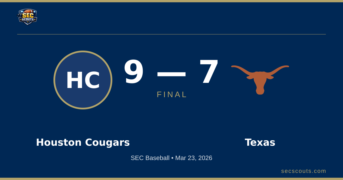 SEC Baseball: Houston Cougars Defeats Texas Longhorns 9-7