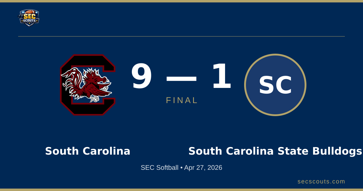 SEC Softball: South Carolina Gamecocks Defeats South Carolina State Bulldogs 9-1