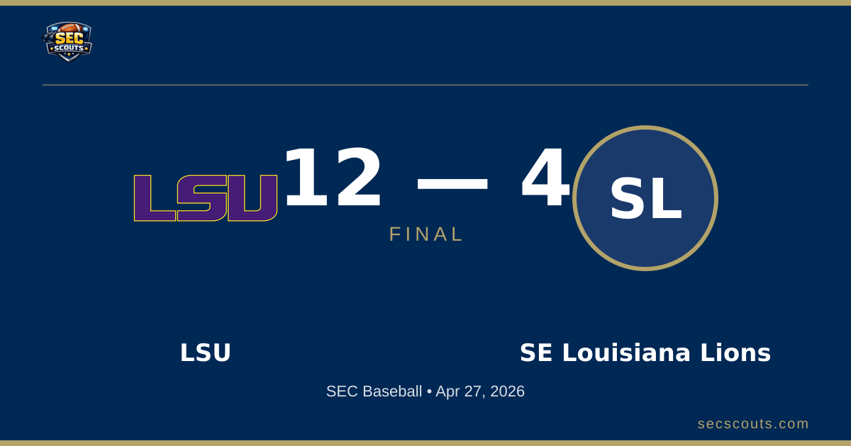 SEC Baseball: LSU Tigers Defeats SE Louisiana Lions 12-4