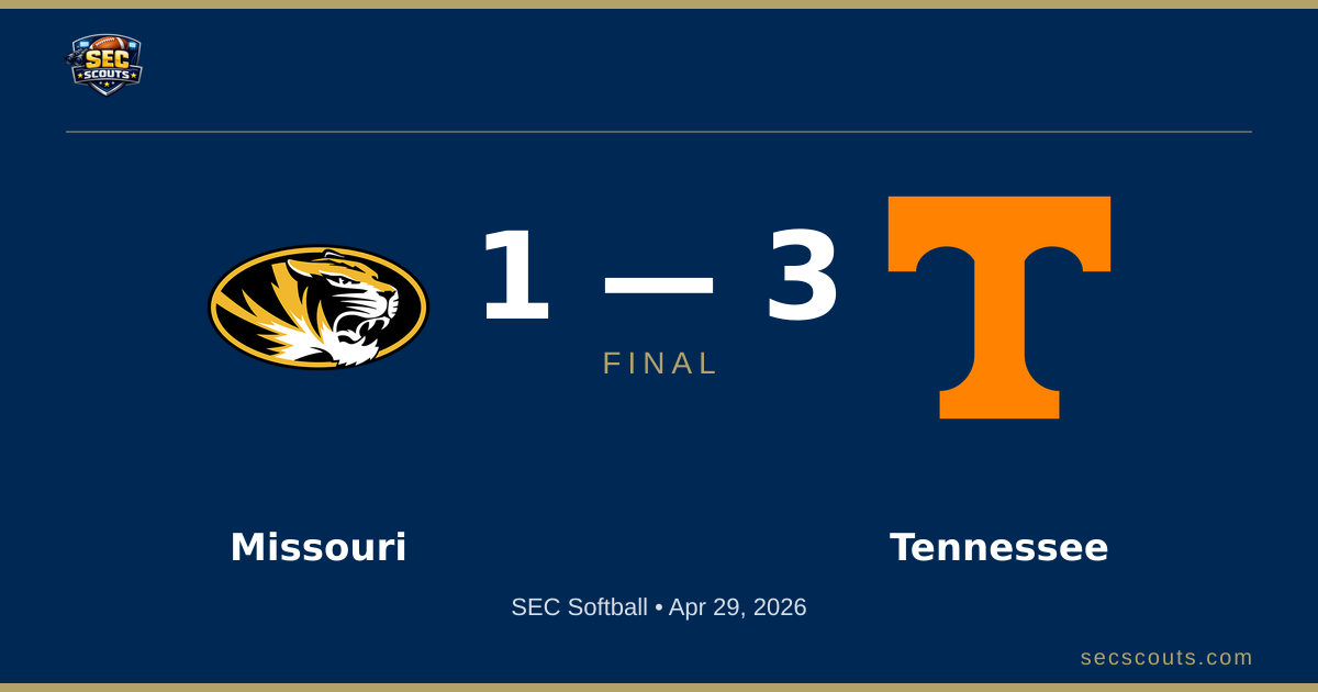 SEC Softball: Tennessee Lady Volunteers Defeats Missouri Tigers 3-1
