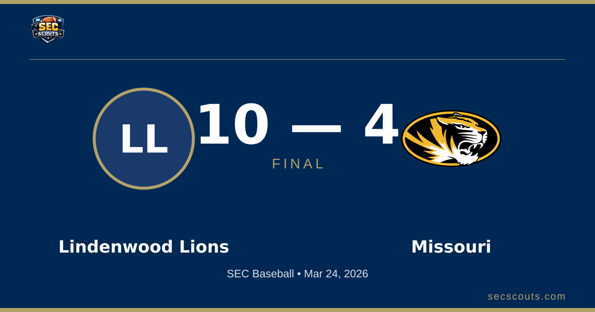 SEC Baseball: Lindenwood Lions Defeats Missouri Tigers 10-4