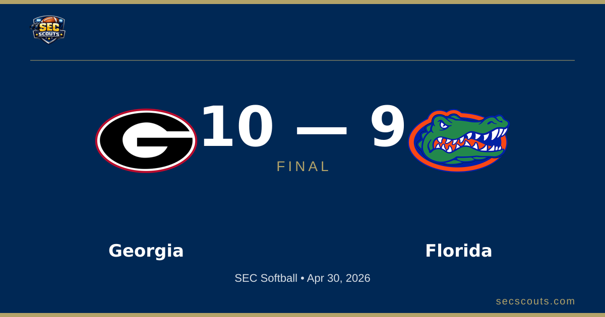 SEC Softball: Georgia Bulldogs Defeats Florida Gators 10-9