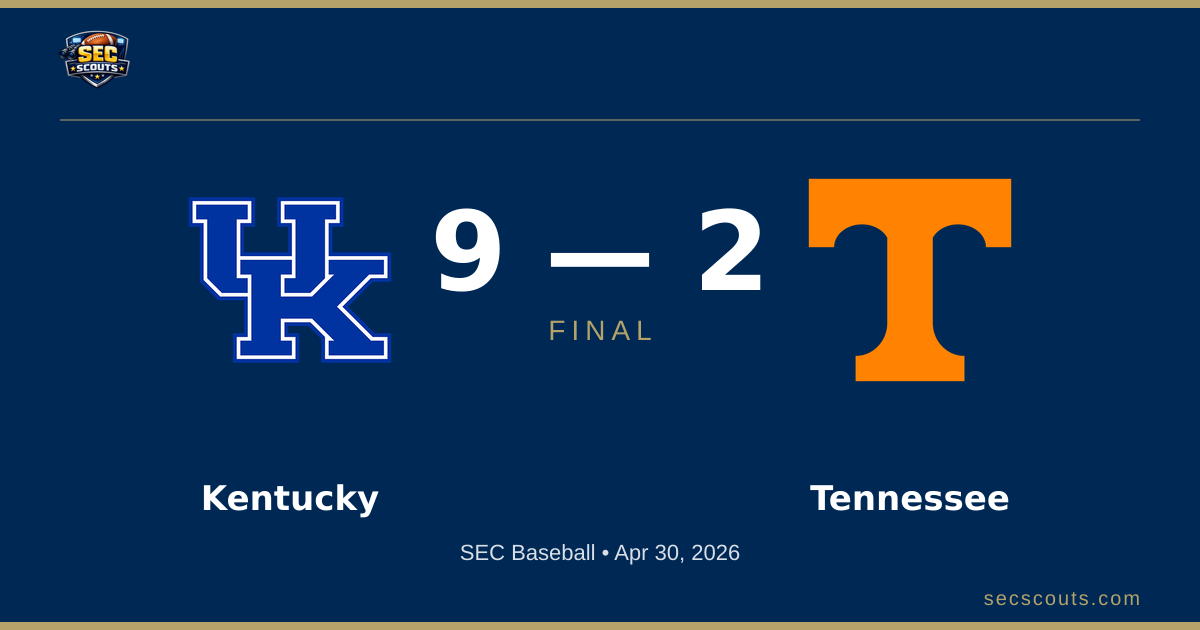 SEC Baseball: Kentucky Wildcats Defeats Tennessee Volunteers 9-2