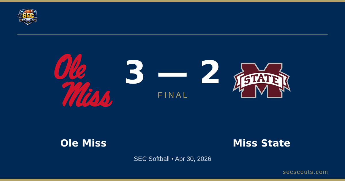 SEC Softball: Ole Miss Rebels Defeats Mississippi State Bulldogs 3-2