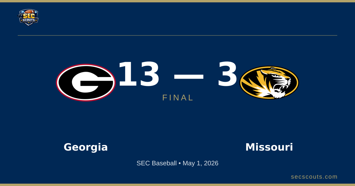 SEC Baseball: Georgia Bulldogs Defeats Missouri Tigers 13-3
