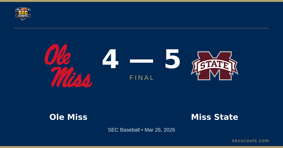 SEC Baseball: Mississippi State Bulldogs Defeats Ole Miss Rebels 5-4