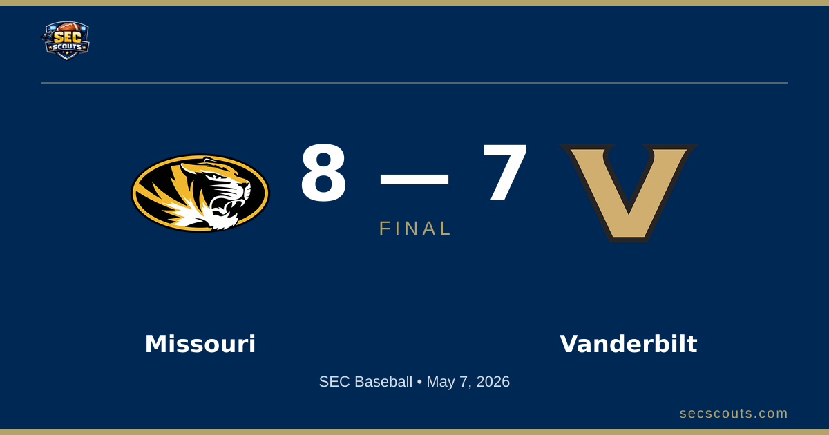 SEC Baseball: Vanderbilt Commodores Defeats Missouri Tigers 7-7