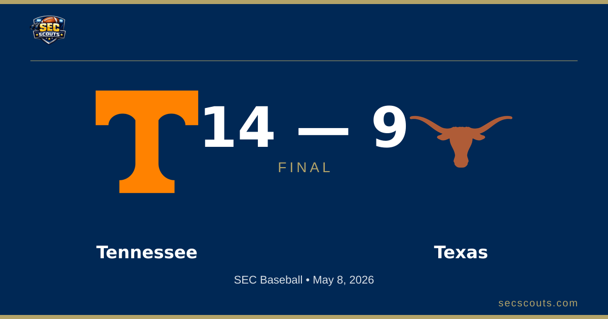 SEC Baseball: Tennessee Volunteers Defeats Texas Longhorns 14-9