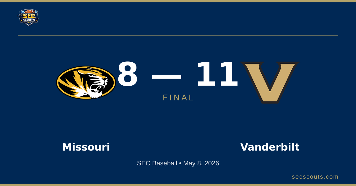 SEC Baseball: Vanderbilt Commodores Defeats Missouri Tigers 11-8
