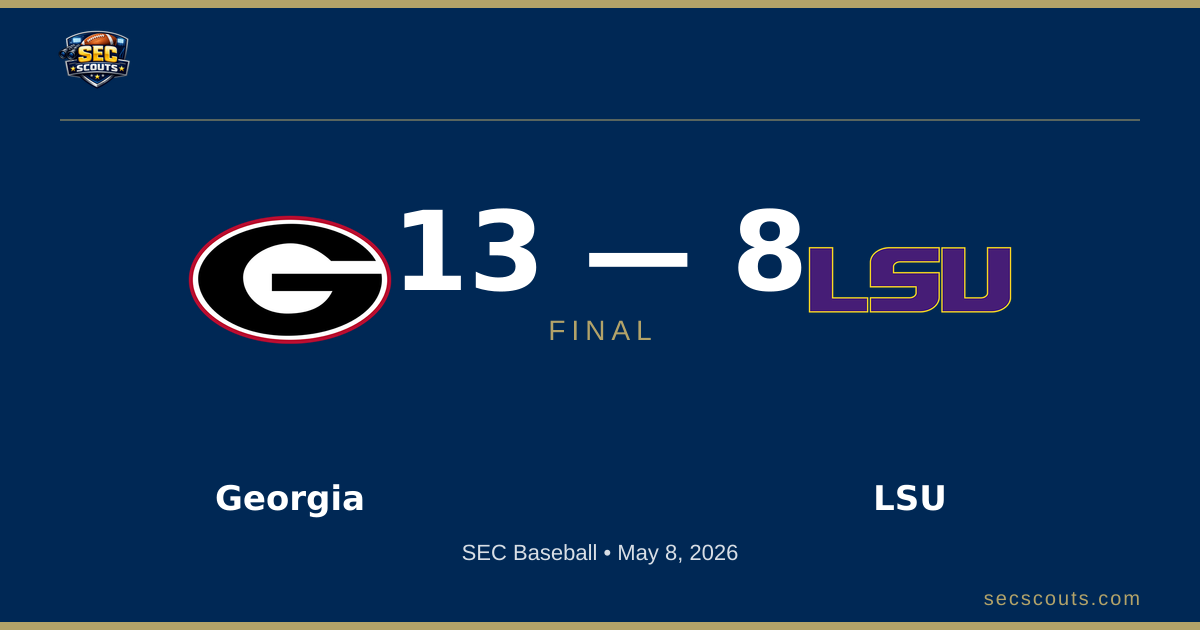 SEC Baseball: Georgia Bulldogs Defeats LSU Tigers 13-8