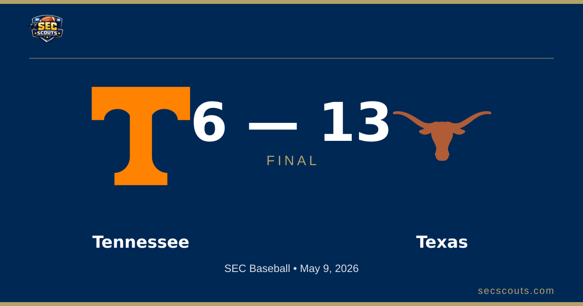 SEC Baseball: Texas Longhorns Defeats Tennessee Volunteers 13-6