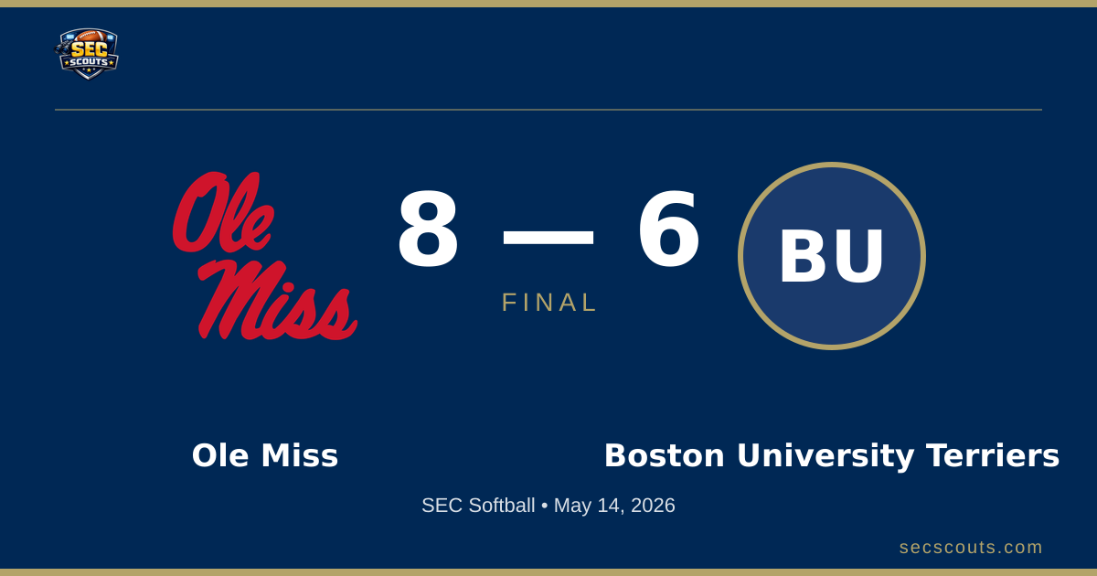 SEC Softball: Ole Miss Rebels Defeats Boston University Terriers 8-6