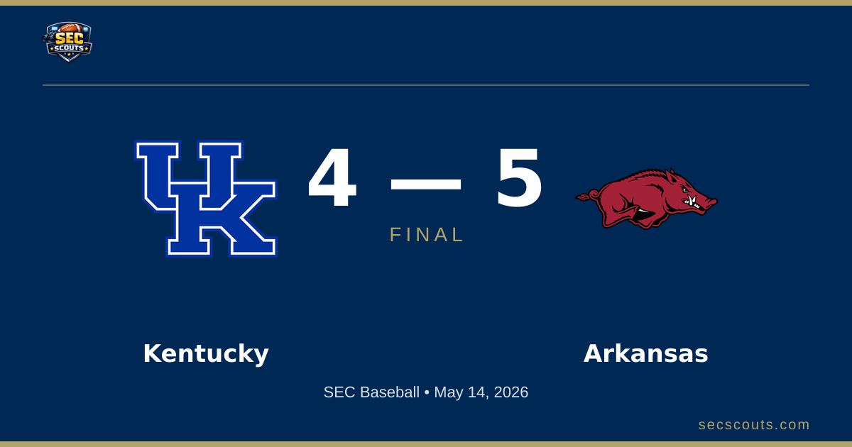 SEC Baseball: Arkansas Razorbacks Defeats Kentucky Wildcats 5-4