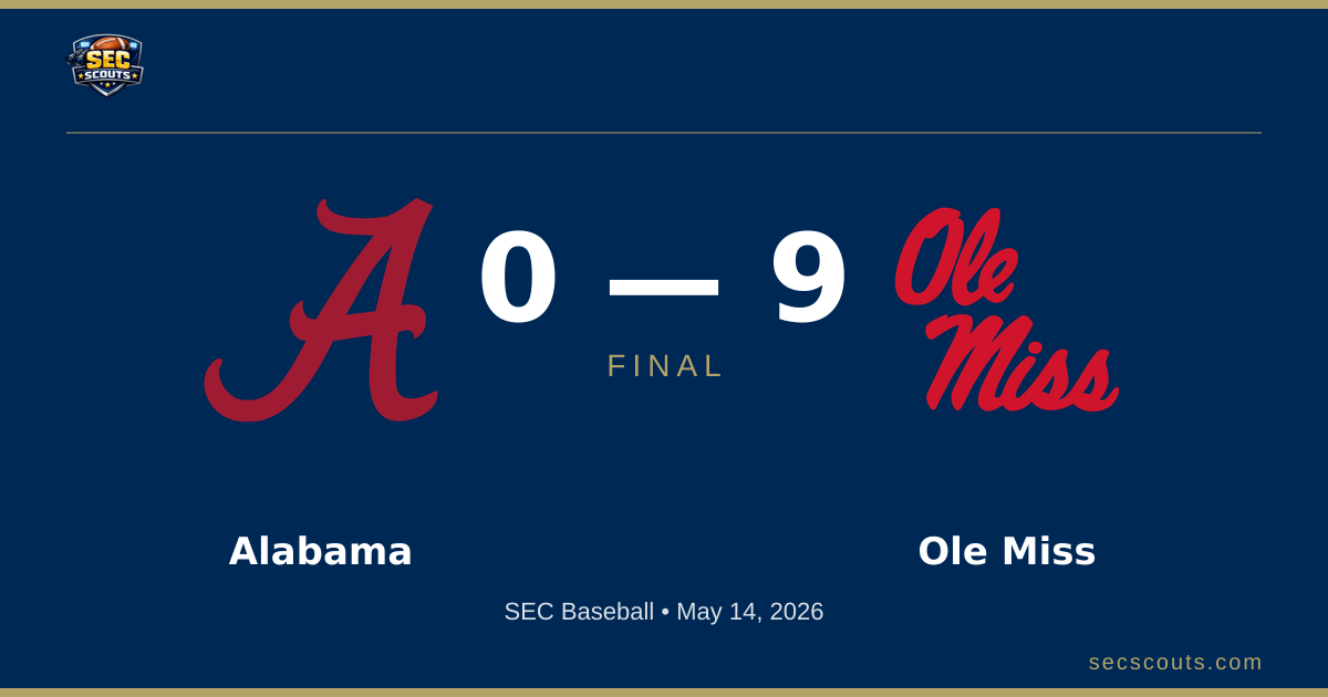 SEC Baseball: Ole Miss Rebels Defeats Alabama Crimson Tide 9-0