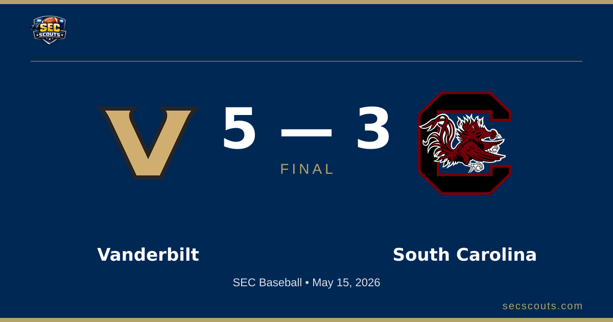 SEC Baseball: Vanderbilt Commodores Defeats South Carolina Gamecocks 5-3