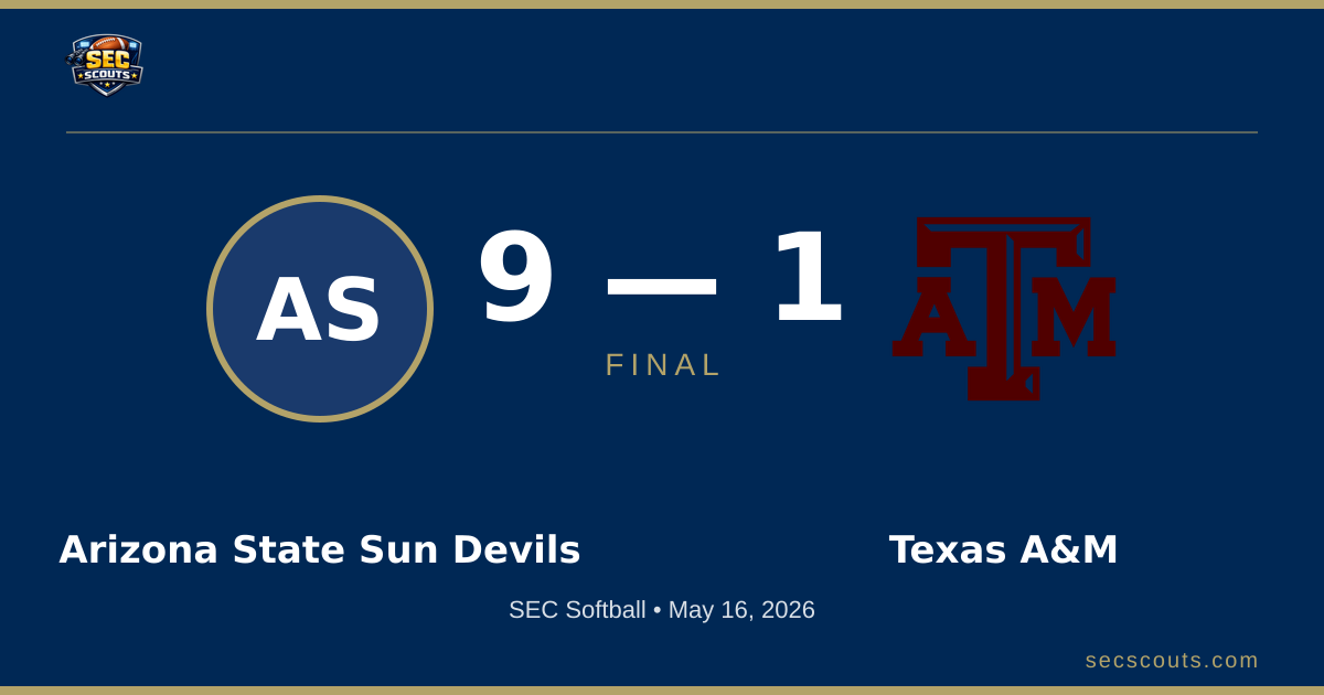 SEC Softball: Arizona State Sun Devils Defeats Texas A&M Aggies 9-1