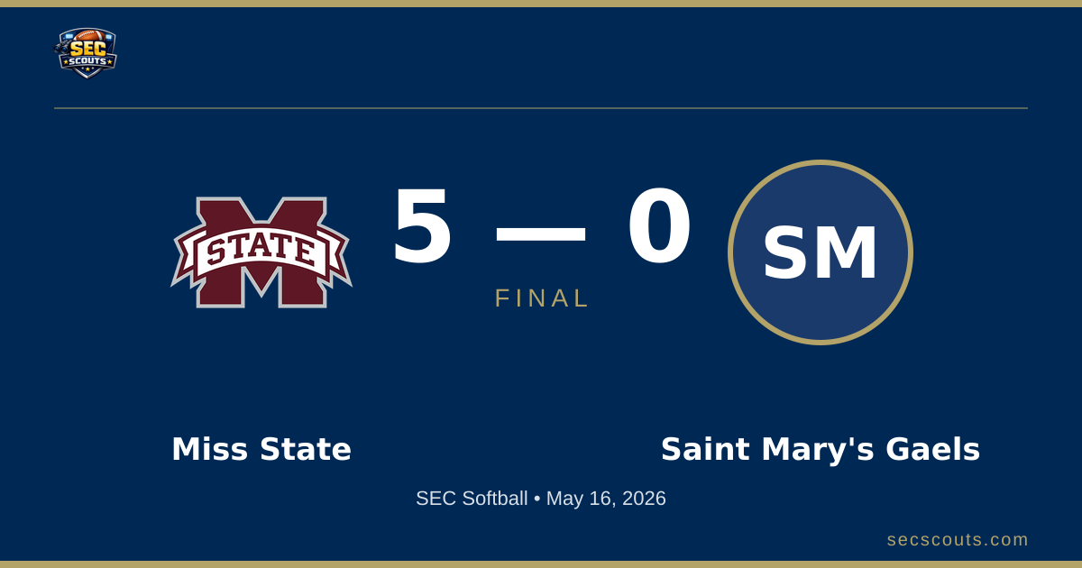 SEC Softball: Mississippi State Bulldogs Defeats Saint Mary's Gaels 5-0