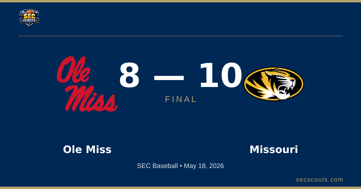 SEC Baseball: Missouri Tigers Defeats Ole Miss Rebels 10-8
