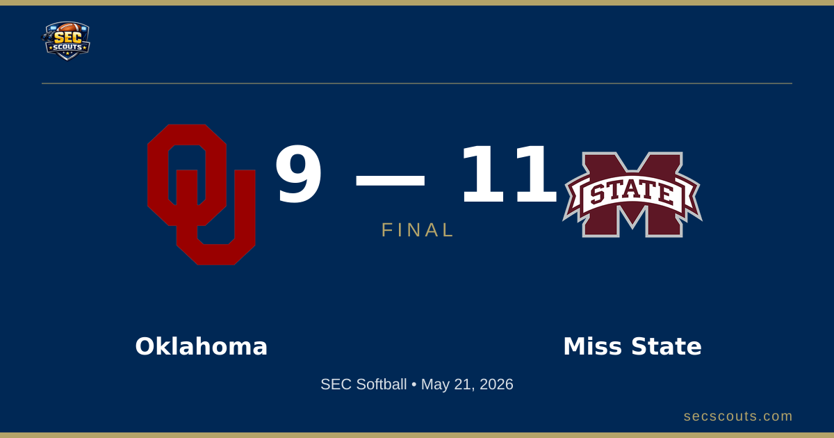 SEC Softball: Mississippi State Bulldogs Defeats Oklahoma Sooners 11-9