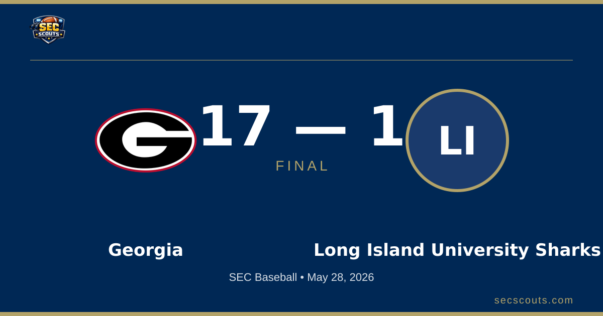 SEC Baseball: Georgia Bulldogs Dominates Long Island University Sharks 18-2